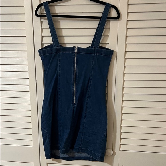 Denim Blue Women's Dress with Rosette - Picture 5 of 5